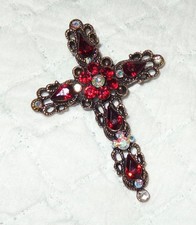 BEAUTIFUL Vintage CHRISTIAN FILIGREE AB RHINESTONE CROSS PENDANT 2.5
