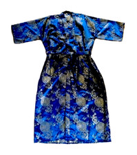 NEW Vintage 100% Silk Kimono Robe Golden Dragon Size XXL Royal Blue GORGEOUS picture