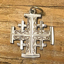 Jerusalem Cross Pendant Charm Vintage 925 Sterling Silver picture