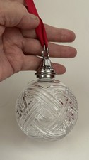 Waterford Crystal Clear Ball Christmas Ornament Hanging Red Ribbon, 1pc picture