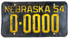 Vintage Nebraska 1954 Sample License Plate 0-0000 Man Cave Garage Wall Decor picture