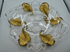 Goofus Glass Gold Oak Leaf Pattern Handled Platter Vintage See pics picture
