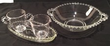 Vintage Candlewick Cream Sugar Set w Tray And Small Handled Serving Bowl picture