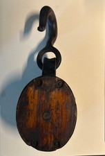 Vintage 1930’s Madesco Double Tackle Block Pulley~Wood~Farm Barn/Nautical Ship picture