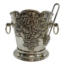 1970s Italian Silverplated Grape Motif Ice Bucket With Drain and Tongs picture