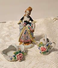 Vintage Occupied Japan Lady Porcelain Figurine & Mini Lot  Watering Can/ Basket picture