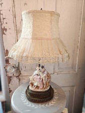 Romantic Vintage Lamp with Porcelain Courting Couple, Lace Shade & Silk Wire picture
