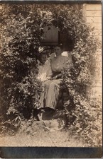 RPPC Two Women Seated in Leafy Porch Opening Vintage Postcard 4P24-22 picture