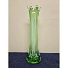 Vintage Northwood Green Opalescent Glass Vase 12.5