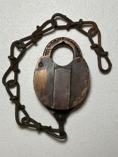 Antique Vintage J.H.W. Climax Padlock Lock Newark NJ USA with Chain 12 No Key picture