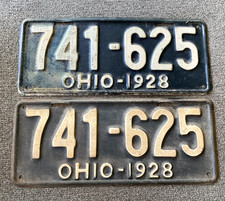 RARE 1928 OHIO LICENSE PLATE PLATES PAIR ORIGINAL WITH WEAR CHEVY FORD DODGE ETC picture