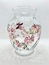 Vintage handpainted art glass vase with flowers - signed picture