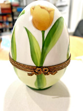 Limoges France Peint Main (hand painted)  Large Egg with Tulips Trinket Box picture
