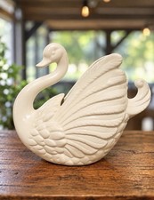 Vintage Style Ivory Ceramic Swan Planter Large 11