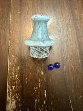Glass Airflow Directional Spinner Bowl Cap - Wide 25mm Blue w/ Blue Beads picture