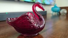 Fenton Red Amberina Glass Swan Trinket Dish picture