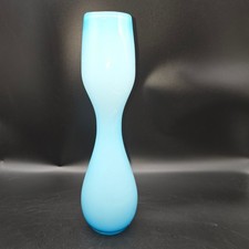 Vintage MCM Blue Cased Glass Hourglass Vase Empoli Italian Style 14