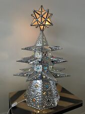 Punched TIN CHRISTMAS TREE, glass star. hand made Table Top Lighted Tree 26 in H picture