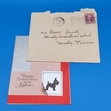 Vintage 1935 Christmas Card, Envelope with Washington 3 cent stamp picture