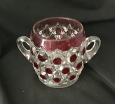 ANTIQUE RUBY RED FLASHED 'SPOONER' SUGAR BOWL 6