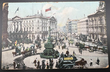 ANTIQUE PICCADILLY CIRCUS LONDON POSTCARD: HORSE DRAWN DOUBLE DECKER CARRIAGE picture