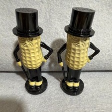 Vintage Planters Mr. Peanut Plastic Salt & Pepper Shaker Set Yellow Black Retro picture