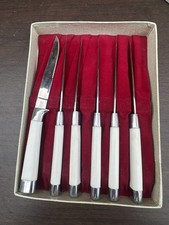 6 Japanese Stainless Steel Stk Knives. Velvet Lined Box. Decades Old picture