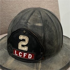 Vintage LCFD #2 Firefighter Fire Helmet Leather Front Shield Fireman Black picture
