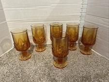 Set of 6 Vintage Tiffin Franciscan Crystal Cabaret Persimmon Amber 7”  Goblets picture