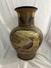 Prima Bella Casa by Ganz 15” Vase Hand Painted Pheasants Large Tan Hues picture