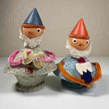 Pair of Vintage Christmas Cardboard Putz Elf Figures Japan picture