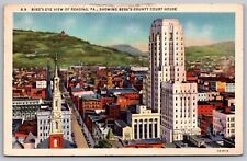 Reading PA Berks County Courthouse Birds Eye View Linen Cancel WOB Postcard picture
