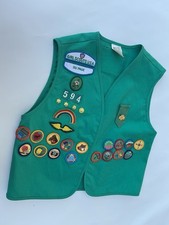 Vintage Girl Scouts Green Vest with Patches Size Large picture