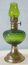 Miniature Hobnail Green Glass Oil Lamp Gold-tone Base picture