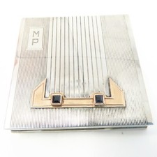 NYJEWEL Cartier 14kt Gold Silver Sapphire Art Deco Makeup Compact with Mirror picture