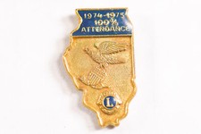 1974-75 LIONS CLUB 100% Attendance Patriotic Eagle Shield Lapel Hat Pin picture