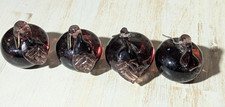 Set of 4 Antique Purple Glass Chandelier Fruit Drops as Plums w Leaf, 1.25