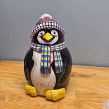 Julie Ueland Ceramic Penguin Cookie Jar with Hat and Scarf - 2000 Enesco Collect picture