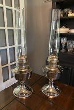 2 Aladdin Heritage Colonial Revival Plated Brass Oil Lamps - Working W/21C & 23 picture