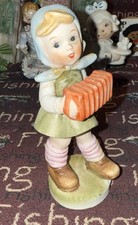 HOMCO Vintage GIRL in Blue Bonnet Playing ACCORDION Porcelain FIGURINE - JAPAN picture