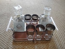 Retro,Vintage,MCM Cocktail Set. 40s 50s tabletop bar cart, Light Wear Missing 2 picture