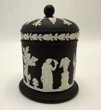 Vintage Wedgwood Jasperware Black Lidded Cigarette Jar, Basalt Tobacco England B picture