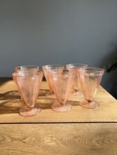 Jeanette PINK DEPRESSION Glass with Floral POINSETTIA Six 7 oz Glasses picture