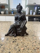 Antique Spelter Classical Woman Figurine Lyre Harp Statue Clock Topper Fine picture