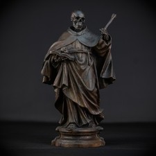 Memento Mori Wooden Statue | Franciscan Friar 1700s Death Carving Figure | 13.6” picture