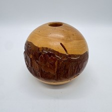 Vintage 1988 Signed Texas Mesquite Wood Weed Pot Bud Vase Sphere Orb Live Edge picture