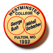 Rare Vintage Button '92 George Bush Mikhail Gorbachev Westminster Politics Pin picture