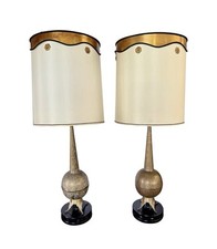 Magnificent Pair of Mid Century Modern Tall Hollywood Regency Brass Table Lamps picture