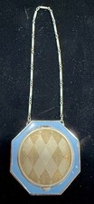 Vintage Art Deco Octagonal Dance Compact Chain Enamel Harlequin Diamond Pattern picture