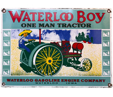 VINTAGE WATERLOO BOY TRACTORS PORCELAIN SIGN GAS STATION PUMP PLATE DEALERSHIP picture